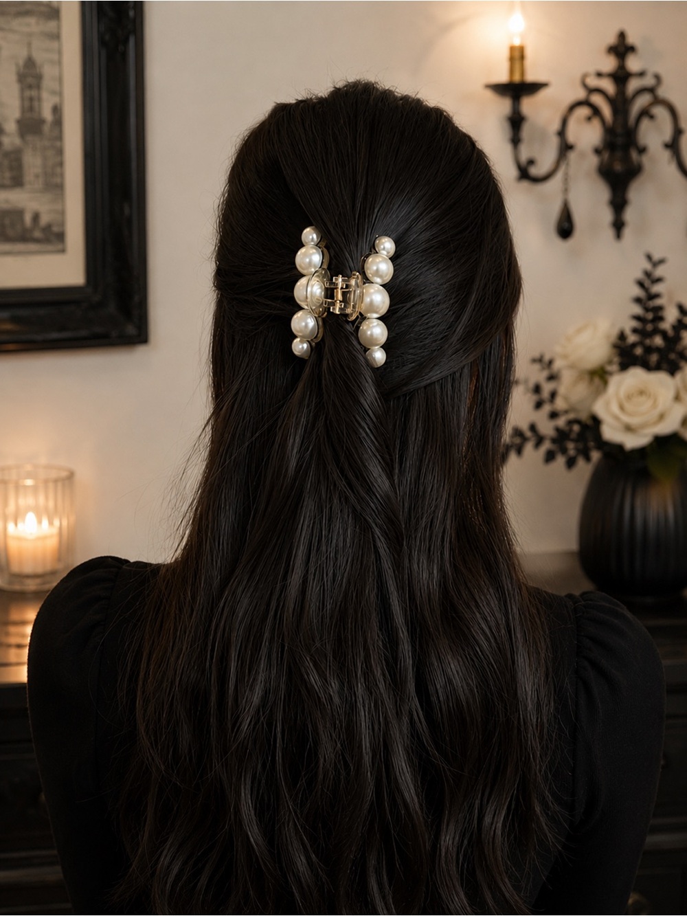 Elegant Simulated Pearl Hair Claw Clip Statement Accessory